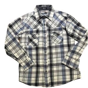 Franky Max Blue and Black Plaid Cotton Flannel Long Sleeve Shirt Mens Medium